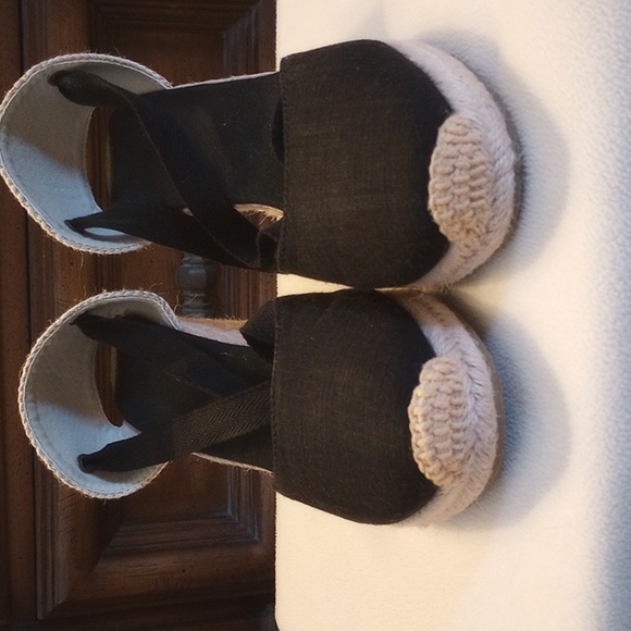 Black Ankle Wrap Wedge Shoes - Picture 5 of 5